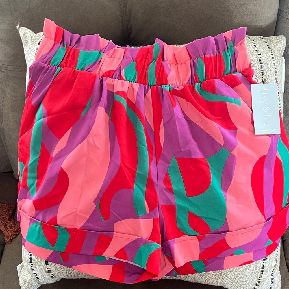 High-Waist Printed Summer Shorts in Pink Multi
